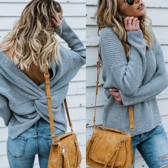 5🌟Sunny Day Sexy Blue Long Sleeve Cozy Sweater - Picture 3 of 8